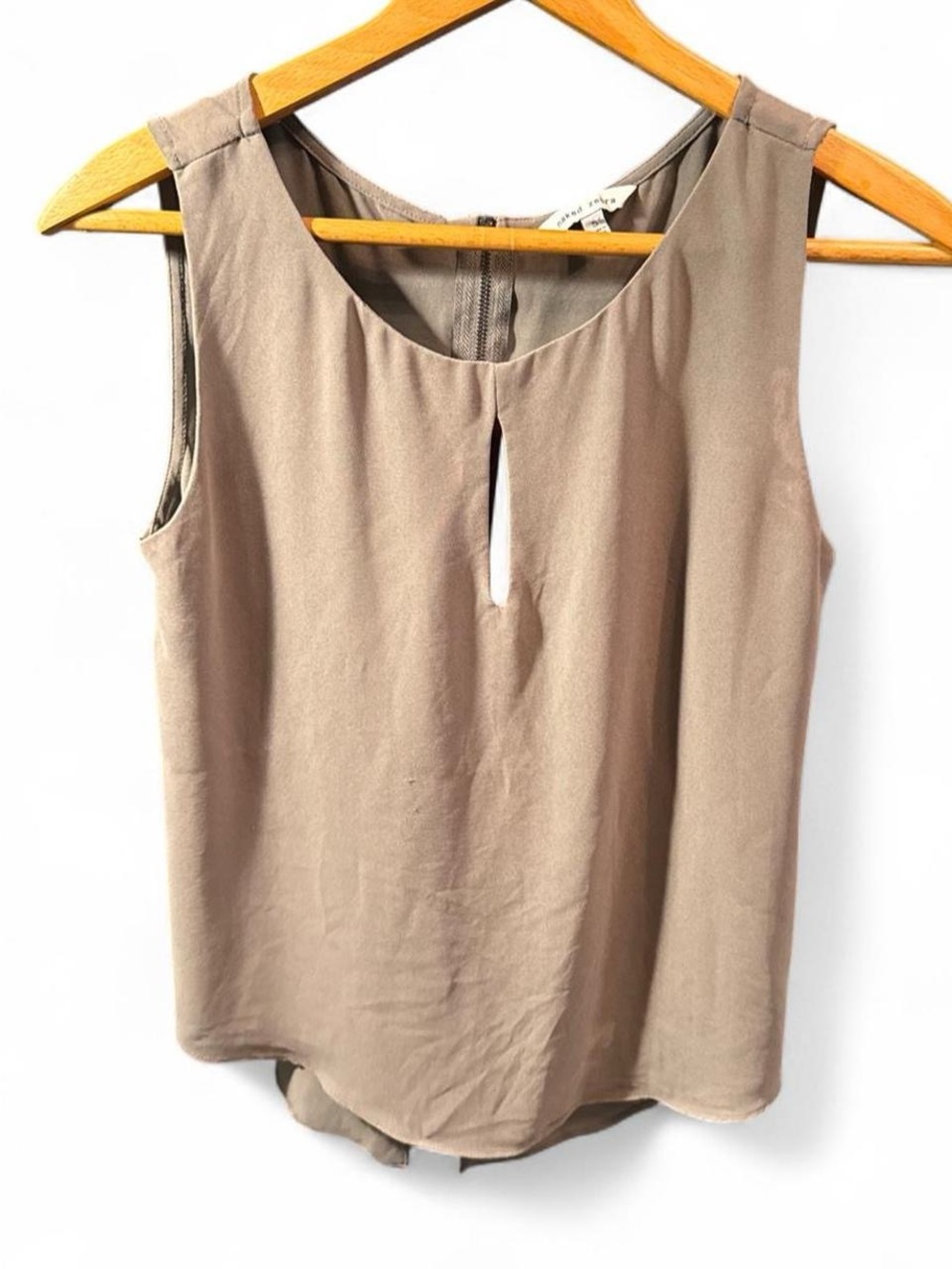 Naked Zebra Sleeveless Keyhole Blouse - Taupe Beige